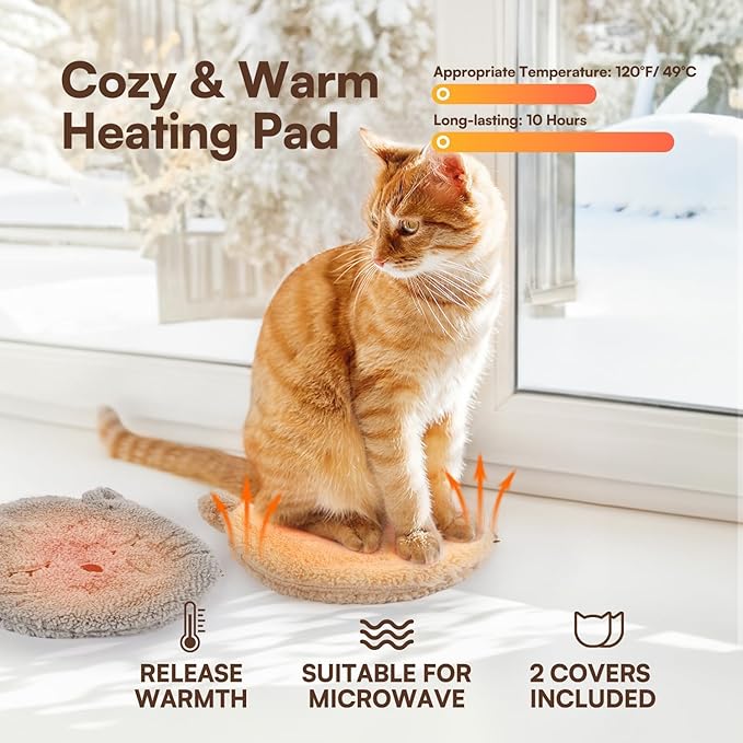 ALL FOR PAWS Heated Cat Bed Indoor, Microwavable Heating Pads for Cats, Puppies & Small Pets, Non-Electric Heating Dog Bed with 2 Cozy Covers, Safe & Long-Lasting Warmth