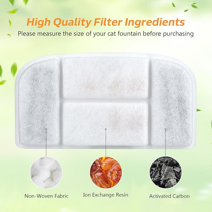 5L Wireless Cat Water Fountain Filters 6 Pieces Triple Filtration System Replacement Filter Fit for 5L Cat Pet Fountain, 6 Filtration System