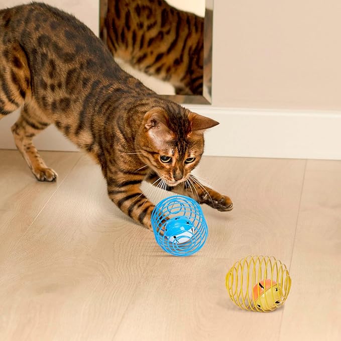 Jecery 5 Pcs Cat Spring Balls Stretchable Springs Toys Rolling Balls Colorful Playful Coils Interactive Spring Action Toy Caged Rats for Kitten Cat Pet Supplies Indoor (Bell,Multicolor)