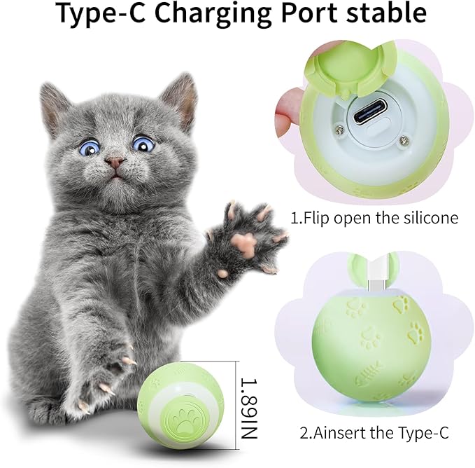 SEALON Electric Interactive Cat Toy Ball,Indoor Cat Play Ball, Suitable for Cats Over 6 Months for Exercise, Weight Loss, and Fun（Green）