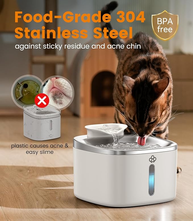 oneisall 3.5L Water Fountains for Cats Indoor, Stainless Steel Pet Drinking Fountains Automatic Running Cat Waterer Fountains Quiet, White