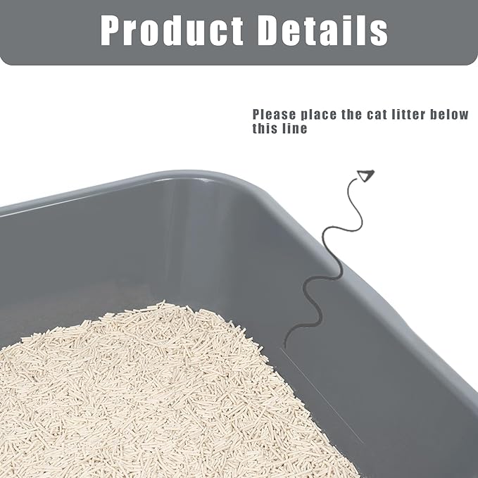 2 Pack of Extra Large Cat Litter Box (ABS Material), Low Entry Senior Litter Pen for Geriatric Kitty Big Cats, Jumbo Pet Safe Litter Boxes Tray for Indoor Pets Potty (Gray, 20" L x 15.5" W)