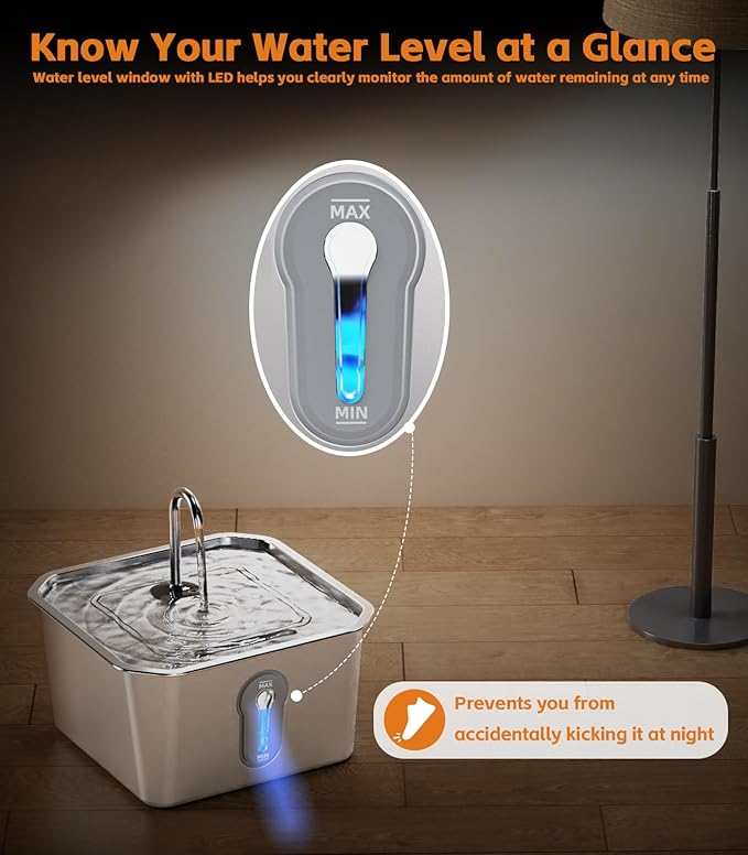 Cat Water Fountain Stainless Steel 135oz/4L Pet Water Fountain for Cats Indoor Pets Dog Small Animal Automatic Dog Water Dispenser with 3 Filters 1 Sponge Quiet