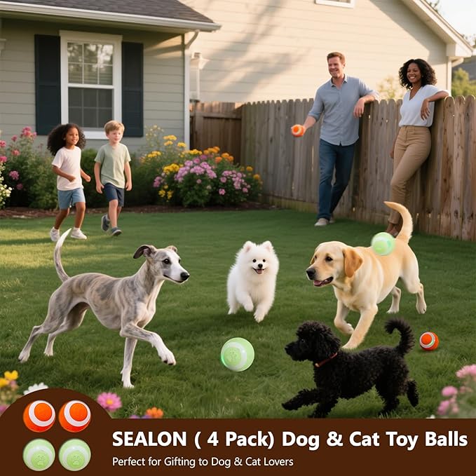 SEALON Electric Interactive Dog & Cat Toy Ball(4 Pack) Indoor Cat Play Ball, Suitable for Cats Over 6 Months for Exercise, Weight Loss, and Fun