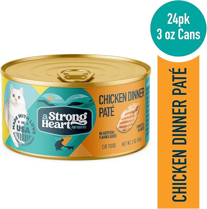 A Strong Heart Canned Wet Cat Food, Chicken Dinner Paté - 3 oz Cans (Pack of 24), Made in The USA with Real Chicken