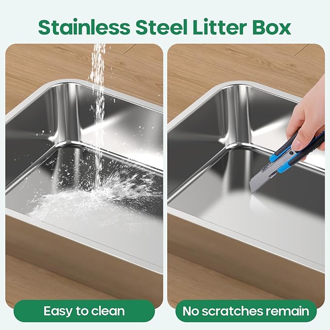 Stainless Steel Cat Litter Box,Metal Kitten Litter Pan, 4" Height Litter Box for Small Animals Cats Kitty,Rabbits Toilet Indoor Litter Tray, Easy Clean, Non Stick, No Smell