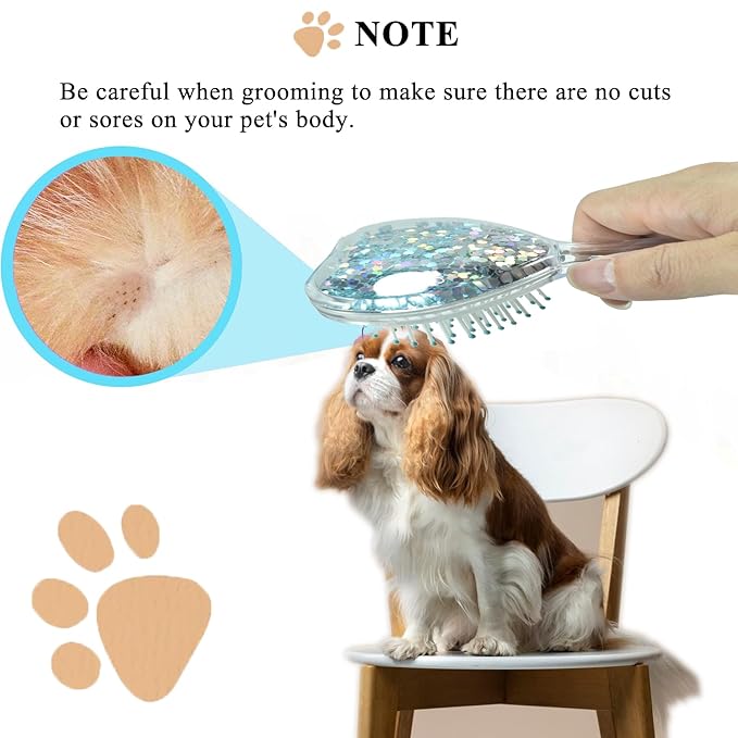 Small Dog Brush, Soft Brush for Shih Tzus, Yorkies, Maltipoos, Maltese, Love Shape Puppy Massaging Hair Comb for Small Dogs Cats Rabbits of All Hair Types (Glitter Blue)
