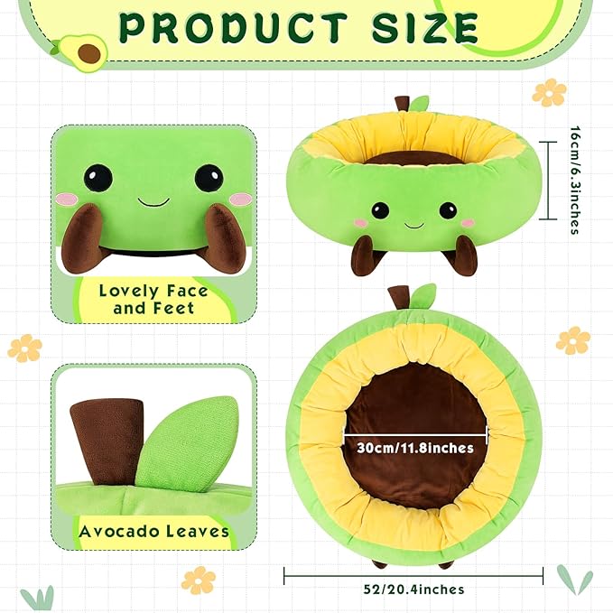 Avocado Heated Cat Bed - Cute Round Dog Bed, Warming Pet Bed for Indoor Cats & Small Dogs, Washable Calming Nest with Heating Pad & Timer, Green Pet Heating Pad for Cats and Dogs