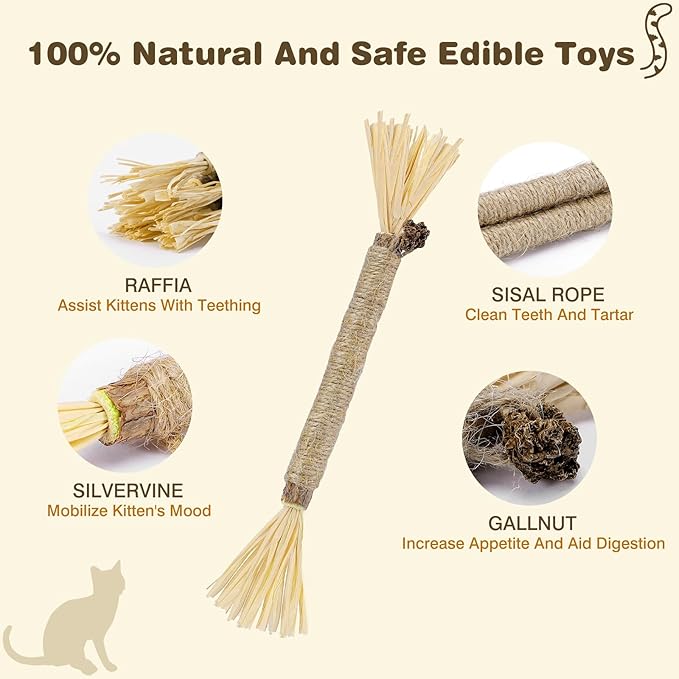 8 Pack Silvervine Sticks for Cats - Cat Chew Toy for Teeth Cleaning, Edible Matatabi Kitty Chew Sticks, Catnip Cat Toys for Indoor Cats