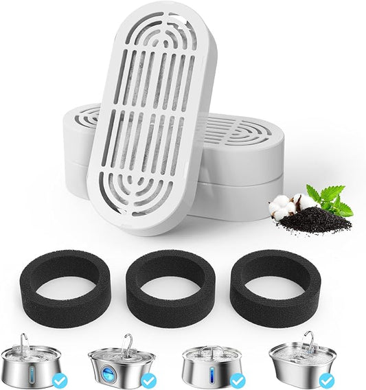 3 Packs Cat Water Fountain Filter for 3.2L/108oz Cat Drinking Fountain and 4L/134oz Stainless Steel Pet Water Fountain(3 Filters & 3 Pre-Filter Sponges)