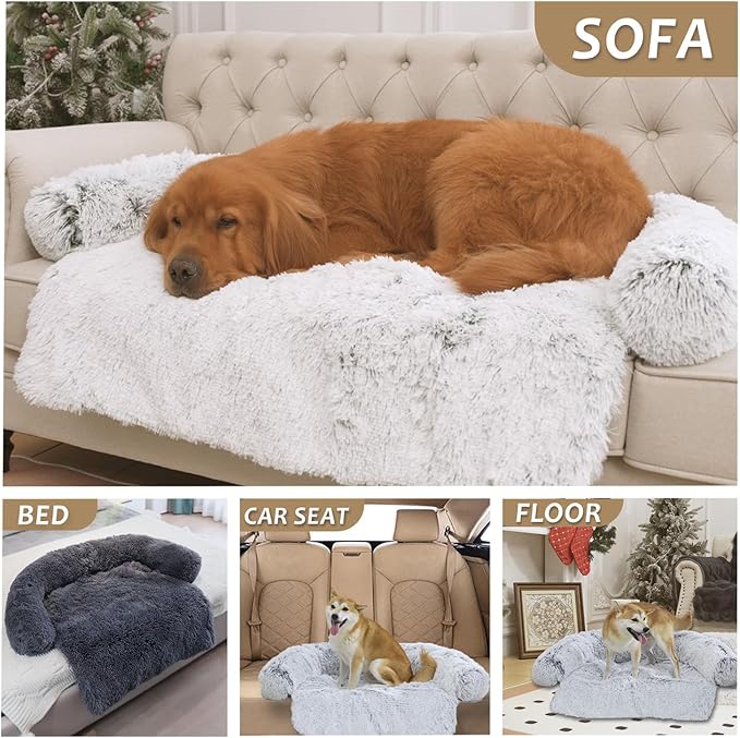 Calming Dogs/Cats Bed Mats, Dog Pad Washable Removable Couch Cover, Plush Long Fur Mat for Pets, Waterproof Lining, Perfect for Small, Medium and Large Dogs and Cats (Desert Brown, 36"x31")