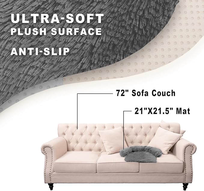 Calming Dogs/Cats Bed Mats, Dog Pad Washable Removable Couch Cover, Plush Long Fur Mat for Pets, Waterproof Lining, Perfect for Small, Medium and Large Dogs and Cats (Dark Gray, 21"x21")