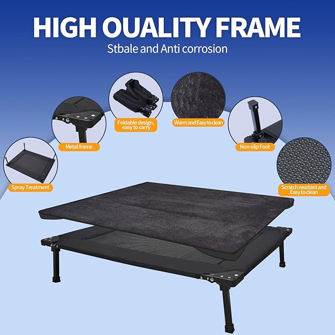 Pozico Elevated Outdoor Dog Bed - Foldable Cooling Dog Cot with Metal Frame, Portable Camping Pet Bed for Medium & Small Dogs, Breathable Mesh for Indoor & Outdoor Use, Black - L