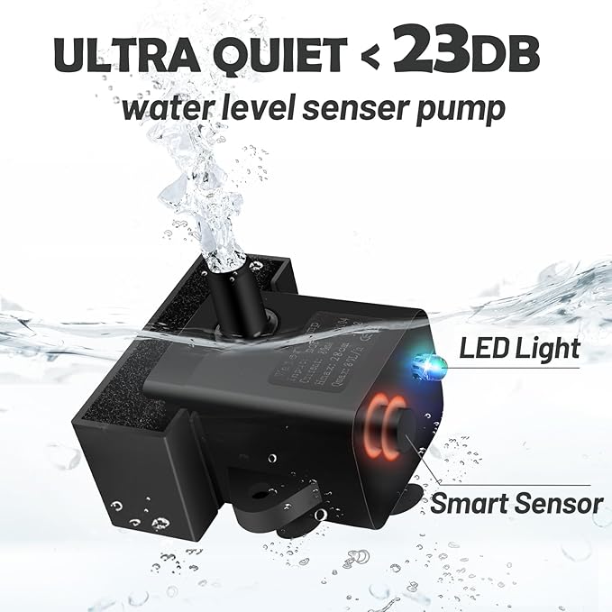 Cat Water Fountain, 74oz/2.2L Ultra Quiet Automatic Water Dispenser for Cats Dogs with Colorful LED Indicator, Water Bowl for Pets with Filter