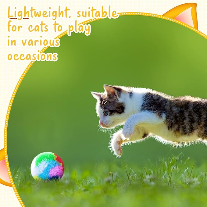 Deekin 20 Pcs Cat Pom Pom Balls Toy Kitty Yarn Puffs Assorted Color Small Plush Soft Balls Fuzzy Kitty Toy for Pet Cat 1.6 Inch in Diameter