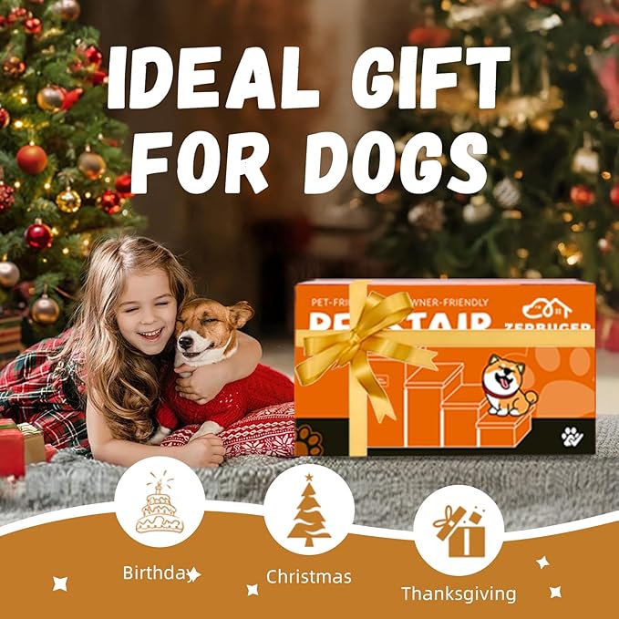 Dog Stairs with Storage 23" H, 4-Step Wider Dog Steps for High Beds Window, Folding Sturdy Pet Stairs Gift for Small/Medium/Large Old Dogs Cat, Ramp for Climbing Car Up to 200 lbs, Beige