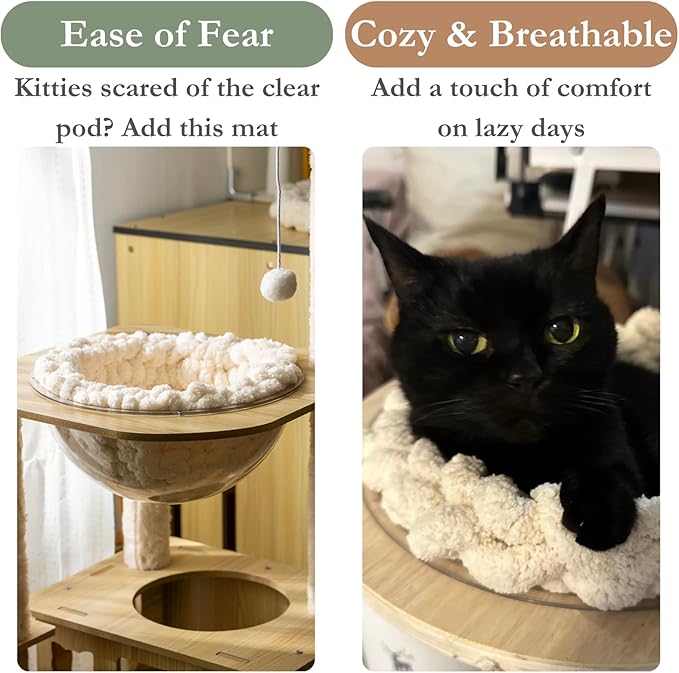 Cat Knitted Bed Mat, Extra-Soft Washable Warm Round Pads Cushions for Indoor Kittens, Cat Trees Towers, Perfect for Kneading and Sleeping (Blue,Large)