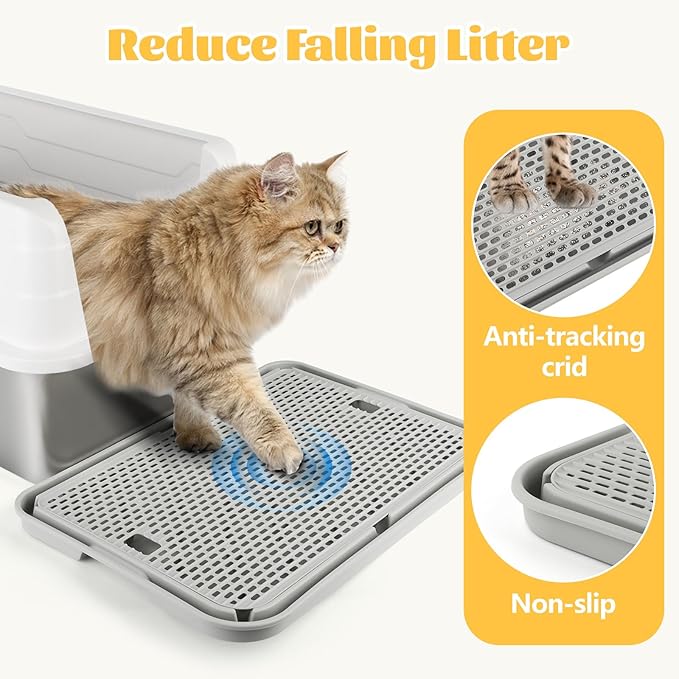 Litter Box Step, Cat Step/Ramp/Catcher with Filter Function, Easy to Clean, Ideal for Kitten & Elderly Cats (Light Grey)