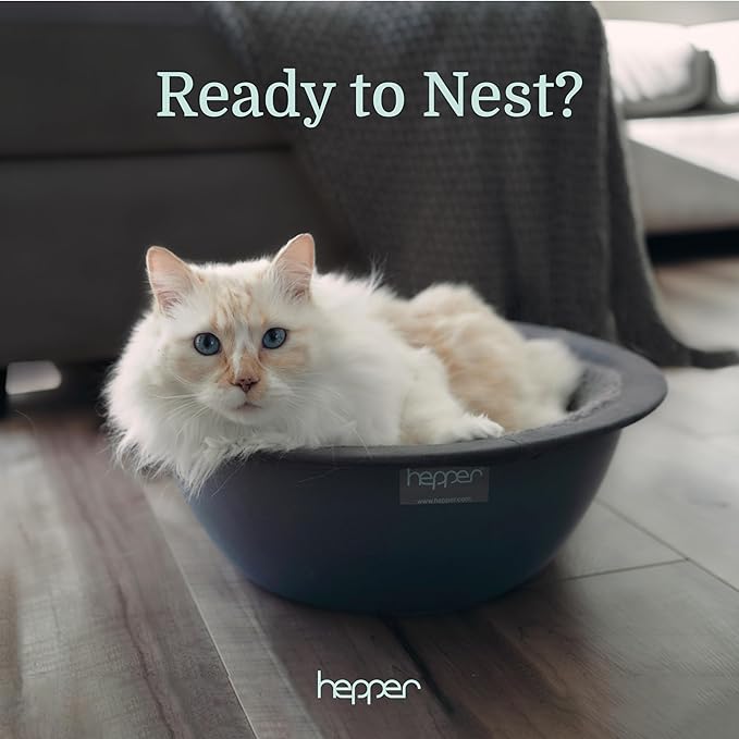 Hepper Cat Nest - Washable Bed With Removable Fluffy Fleece Liner - Cozy Comfy Calming Round Shape - Warming Donut Bed Desk Ready - Small for Indoor Cats (Grey/Grey)