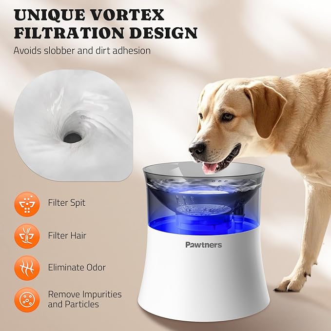 Dog Water Fountain with Vortex Filtration Design, 3.5L/123oz Elevated Dog Water Bowl for Large Medium Dogs & Cats, Automatic No Spill Water Dispenser with Deep Drinking Area and Ultra-Quiet Pump