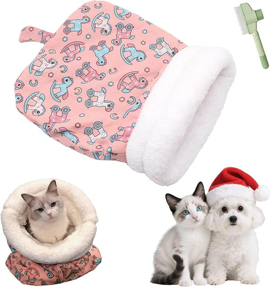 Cozy Pet Nest for Cats, Cozy Pet Nest for Cats and Dogs, 2025 New Winter Sleeping Bag with Thickened Pockets, Cat Bed Cave Sleeping Bag,Self Warming Pad Sack for Kitten/Puppy (Pink, 14 * 18in)