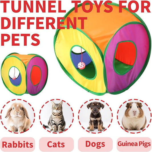 ‌Coolcandy Cat Tunnel & Interactive Cat Toy Indoor, Cube Shape Tunnel Toys for Indoor Cats, Collapsible Interactive Peekaboo Cave with Play Ball, for Multi-Way Play & Small Animals