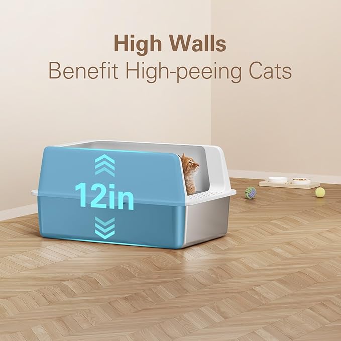 Zarler Stainless Steel Litter Box with Lid, Extra Large Cat Litter Boxes, XL Large Metal Litter Box for Big Cats with High Sided, White (Non-Sticky, Easy to Clean, Anti-Urine Leakage)