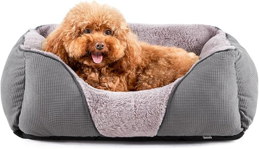 MIXJOY Dog Beds for Small Dogs, Cat Beds for Indoor Cats Washable, Calming Pet Small Size Dog, Soft Rectangle Pet Beds Sofa Cuddler, Orthopedic Cozy Puppy Beds, Anti-Slip Bottom(20x19in, Grey)