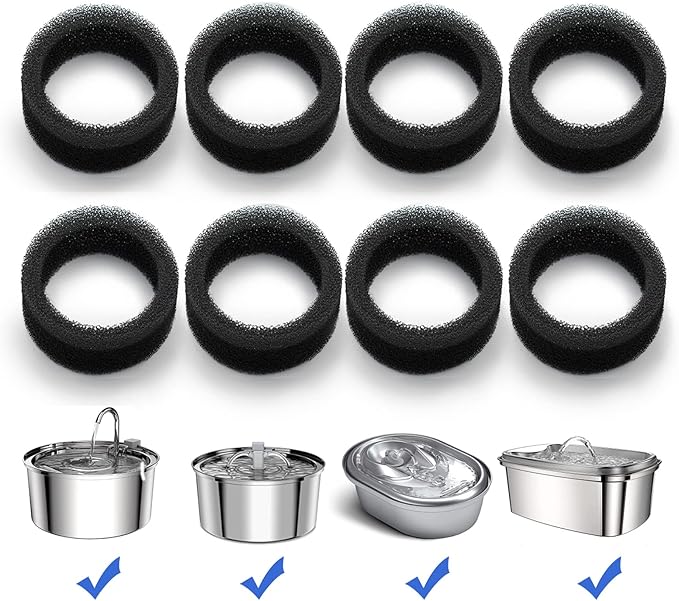 Cat Water Fountain Filter, Multiple Filtration Pet Water Fountain Replacement Filter,4 or 8 Packs of Cotton Activated Carbon Cat Fountain Filter(Sponge 8 Pack)