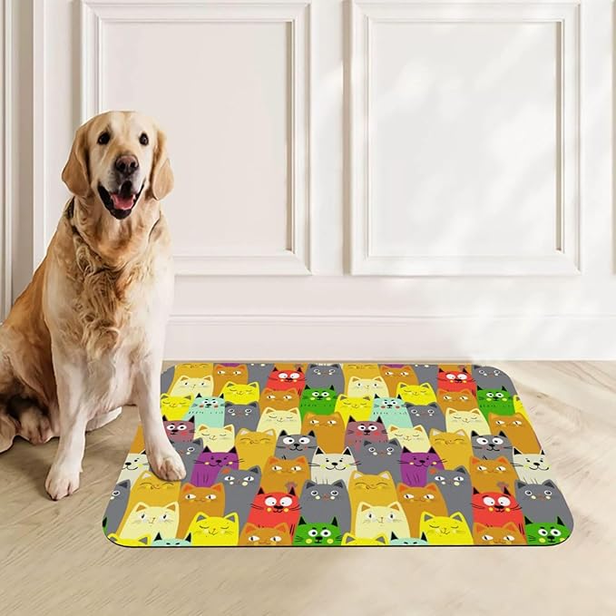 Charming Cat Dog Food Mat Absorbent Bowl Mats No Stains Quick Dry Waterproof Pet Cat Placemats for Food and Water, 30x45cm