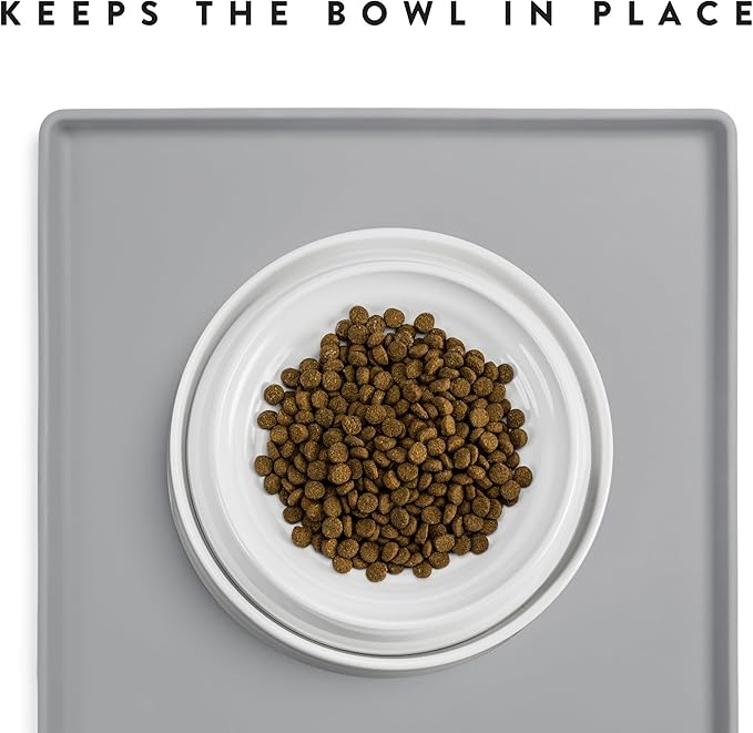 CatGuru Cat Food Mat, Small & Large Pet Feedingd Mat, 100% Waterproof Cat Mats for Food and Water, Silicone Mats for Pet Bowls, Non-Slip Placemat for Water Bowl or Fountain (Small, Silver)