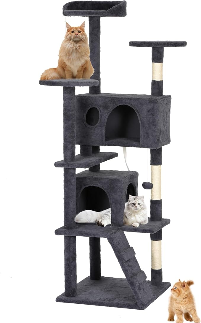 BestPet 62in Cat Tree Tower for Indoor Cats,Multi-Level Cat Furniture Activity Center with Cat Scratching Posts Stand House Cat Condo with Funny Toys for Kittens Pet Play House,Dark Gray