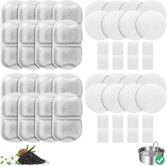 16-pack Dog Water Fountain Filter Replacement for 7L/230oz/1.8G Stainless Steel Dog Fountain Super Quiet with Triple Filtration for Large Cats Multi-Pet Home (16 Set Filters for 7L Pet Fountain)