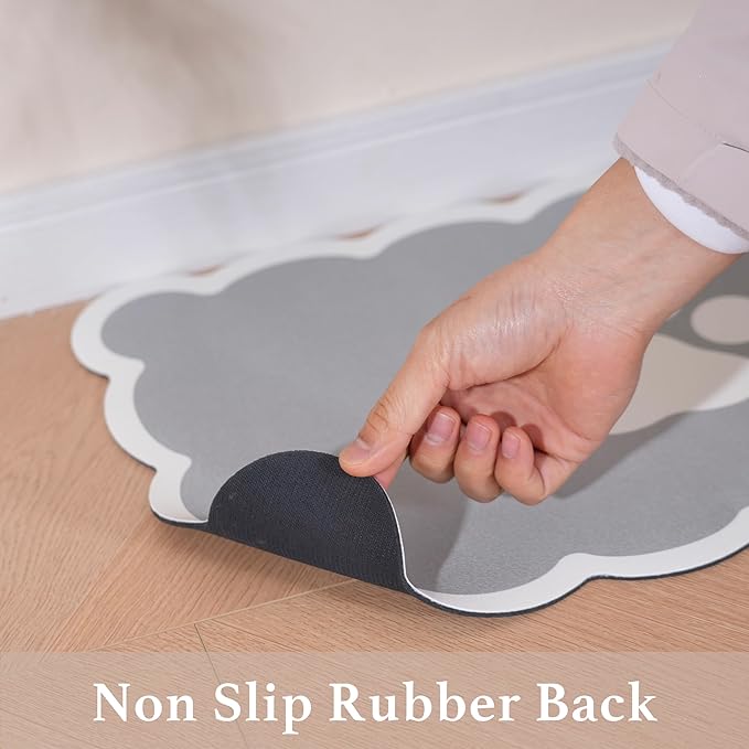 Ralxion Scalloped Dog Feeding Mat, Absorbent Mats for Dog Food and Water Bowl, Dispenser, Cute Elegant Aesthetic Preppy Grey Scallop Pet Placemat for Dogs, Cats, Puppy Accessories, 14" X 19”