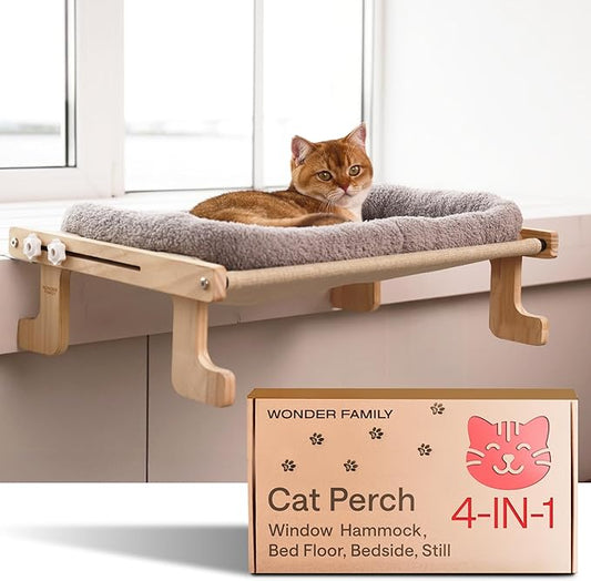 4-in-1 Elevated Cat Couch Bed – Holds 44 lbs – Secure Mount to Window, Sill, Bed, Floor – Removable Washable Plush Cushion – Cat Window Perch Indoor Sofa for Pets for Large Cats & Small Dogs