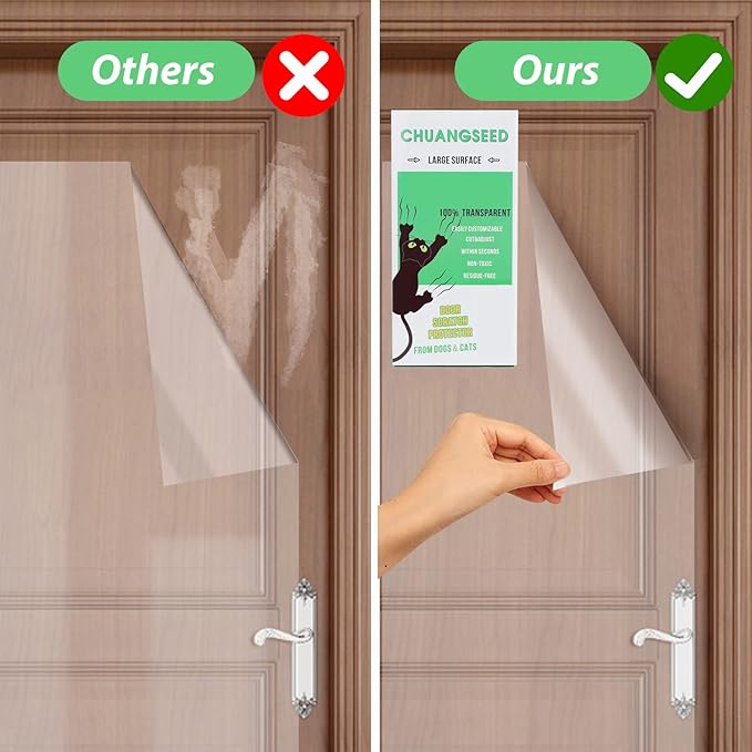 Door Protector from Dog Scratching 200" x 8.2" Cat Scratch Door Frame Single Sided Adhesive Protector Anti Dog Scratch Door Guard for Dogs Clear CHUANGSEED