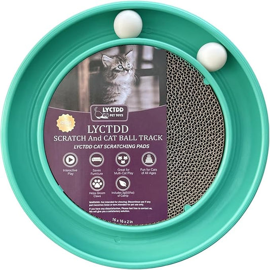 Interactive Cat Ball Track Toy for Indoor Cats, Cat Scratching Board & Exercise Set for Bored Indoor Adult and Kitten Mental & Physical Stimulation, with Spare Ball to Prevent Loss (Green)