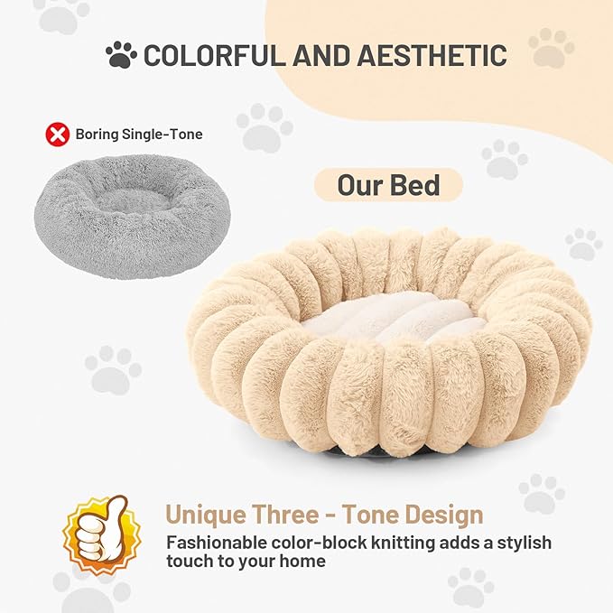 Cute Round Washable Cat Donut Bed Cushion Soft Fluffy Pet Bed Calming Donut Dog Bed Mat for Medium Large Indoor