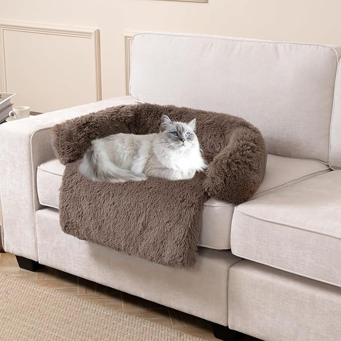 Calming Dogs/Cats Bed Mats, Dog Pad Washable Removable Couch Cover, Plush Long Fur Mat for Pets, Waterproof Lining, Perfect for Small, Medium and Large Dogs and Cats (Desert Brown, 34"x30")