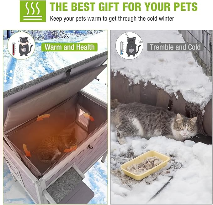 GUTINNEEN Insulated Outdoor Cat House for Winter Feral Cat Shelter Weatherproof Expandable