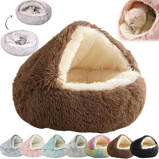 Lapcatz Nest Dog Bed - Covered Cat Bed & Calming Dog Nest, Anti-Slip Washable Plush Round Pet Bed (X-Large-31.5in,Brown)