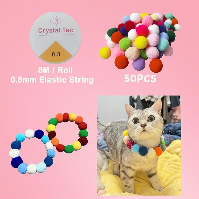 Soft Pom Pom Cat Toys - Plush Interactive Balls for Kittens & Indoor Cats, DIY Craft Decorations - Multi-Purpose Play, Training & Sensory Enrichment(1.6inches 50pcs)