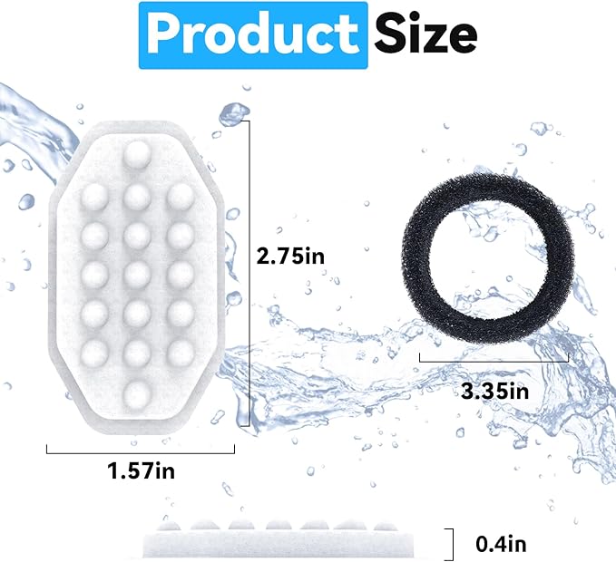 40 Packs for Cat Water Fountain Filters Replacement, Compatible with Neareal 108oz/3.2L Cat Fountain for Drinking Dog Water Dispensers (20 Replacement Water Filter + 20 Pre-Filter Sponges)