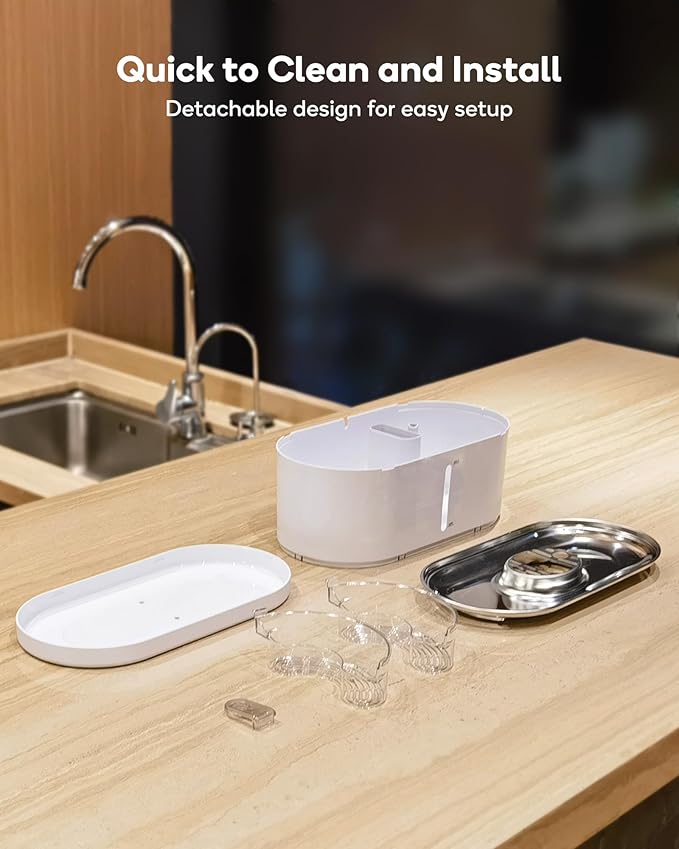 Cat Water Fountain Cordless, 108oz/3.2L Wireless Cat Fountains for Drinking, Pet Water Fountains for Cats Indoor, Automatic Cat Water Dispenser Battery Operated Rechargeable, Stainless Steel White