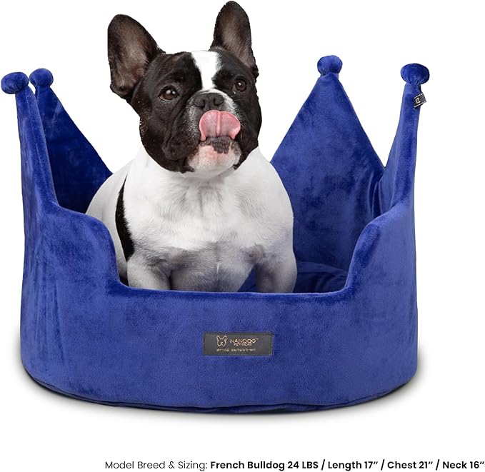 NANDOG Pet Gear Crown Cozy Round Dog & Cat Bed Collection Washable Indoor Pet Bed for Small Breeds-Soft Bed Fits in Crate or Kennel-Made of Ultra Soft Micro-Plush Material (Royal Blue, Prive 18")