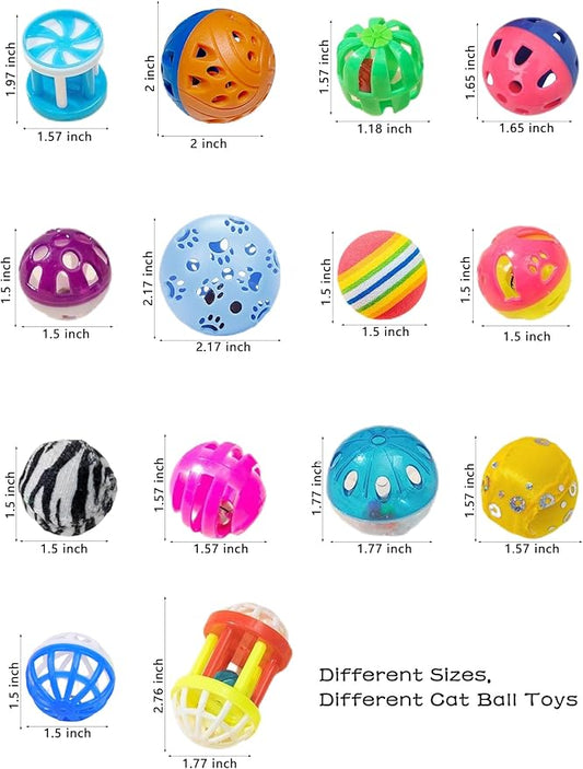 10-Pack Cat Toy Balls for Kittens and Cats, Giggly Zoom (1.5'' - 2.1'', Cat Toys Mega Set)