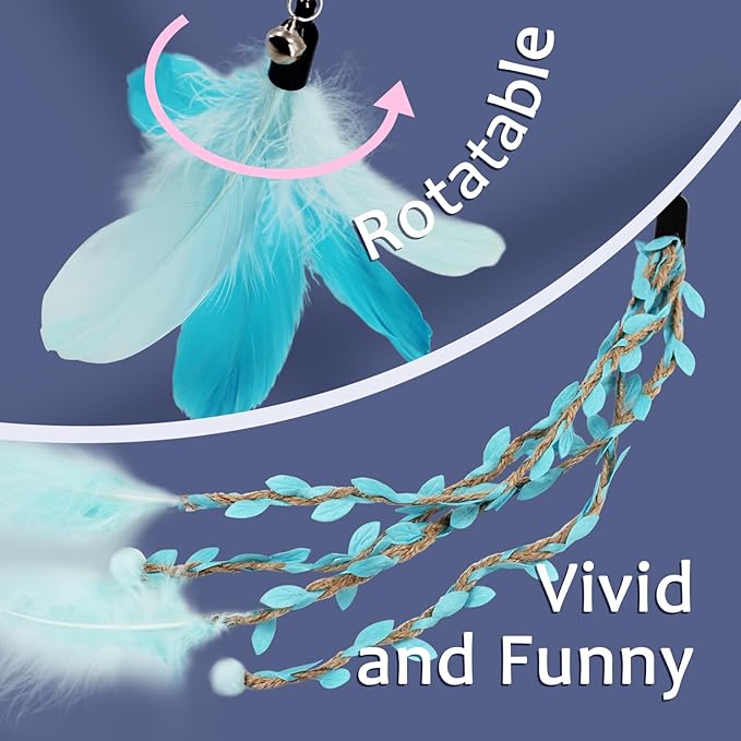 SONGWAY Cat Wand Toys for Indoor Cats - Cat Toy Set with Retractable Teaser Wand and 6 PCS Fairy Feather Toy Refills, Dragonfly Tassel Plush Cat Toys Interactive, Blue