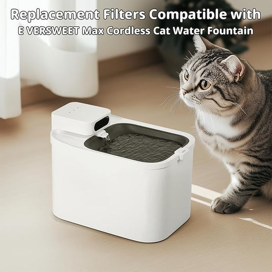 Filter Unit Rect For E VERSWEET MAX Cordless 105fl oz/3L Pet Cat Water Fountain Filter Replacement (Square-5 Filters+5 Sponges)