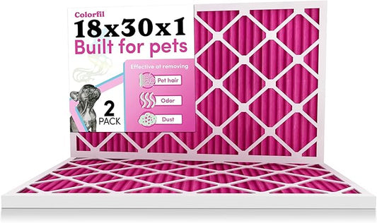 18x30x1 Air Filter by Colorfil | Color Changing Filters for Cat and Dog Odor | MERV 8 Furnace AC Filter for Pet Hair and Dust | 17.75"x29.75"x0.75" Exact Size | Pack of 2