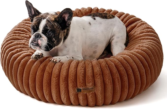 MEWOOFUN Donut Dog Beds for Small Dog, Calming Bed Round Cute Puppy Bed with Non-Slip Bottom, Fluffy Washable Pet Bed for Puppy and Kitten (Dark Brown, M (30x30x8))